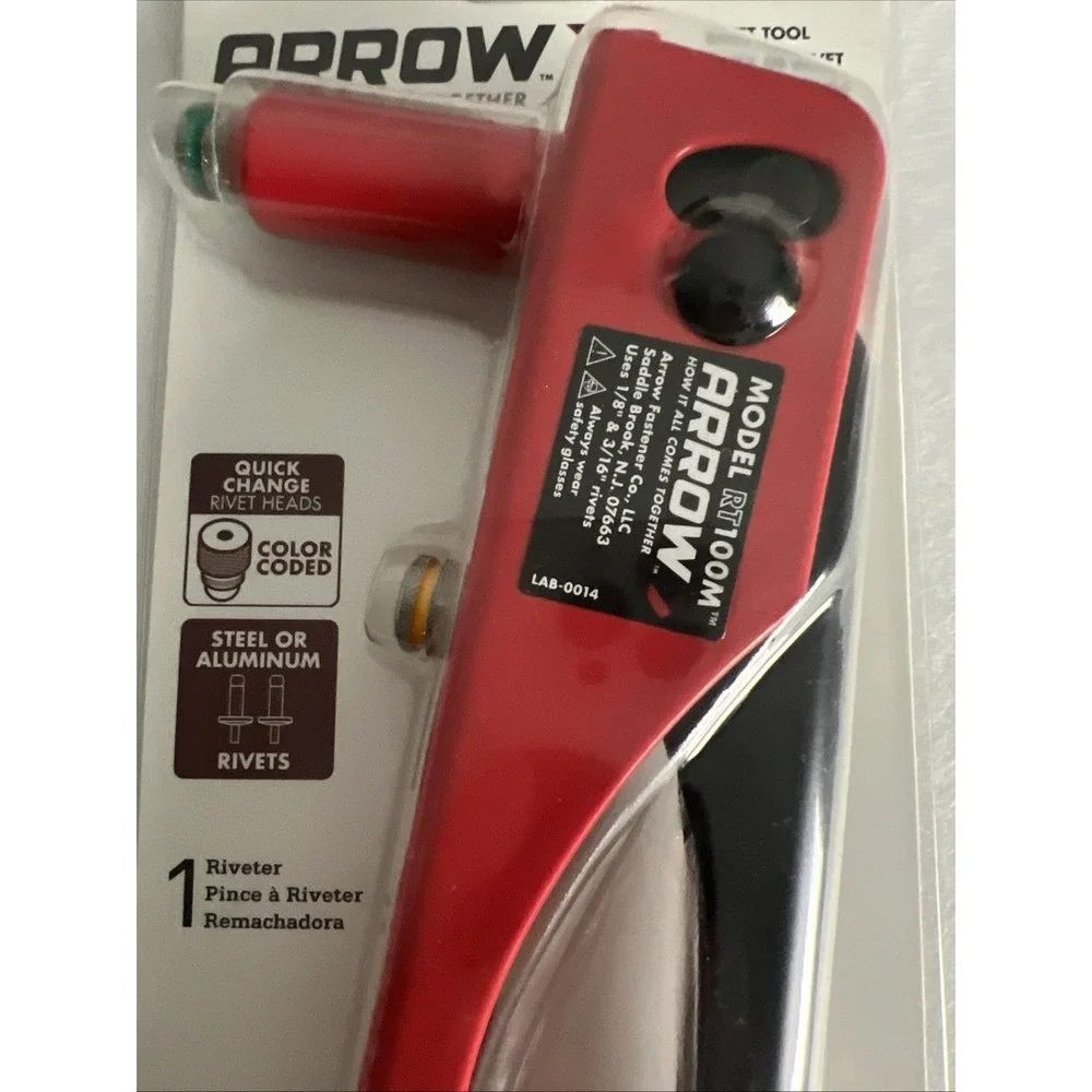 Arrow‎ One-Handed Swivel Riveter Tool RT100M Molded Grip 100% Steel Red E25